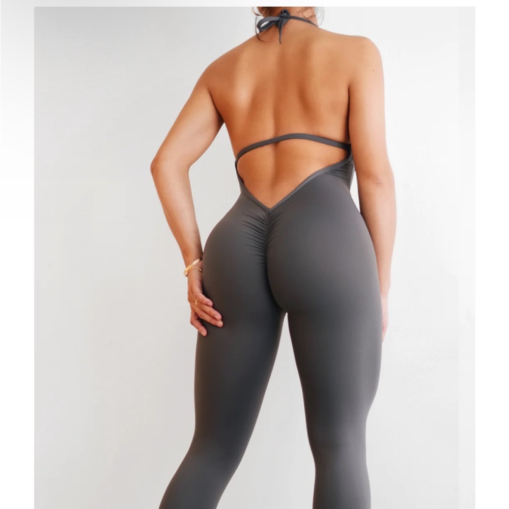 Gray scrunch butt romper from Fitness Fashioness
